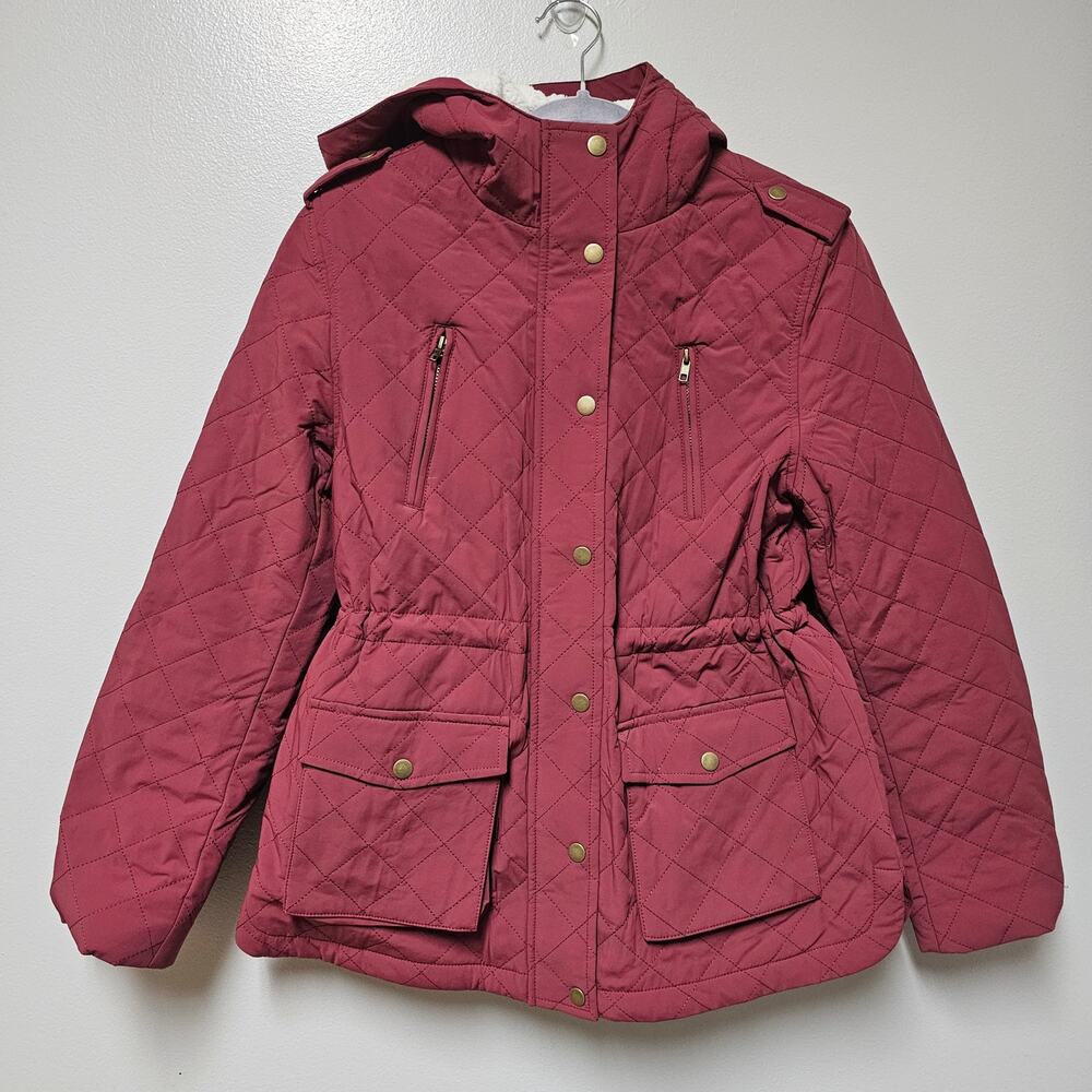 NWT Womens Eden Society Jacket Sherpa Lined Zip Pockets Burgundy sizeMedium
